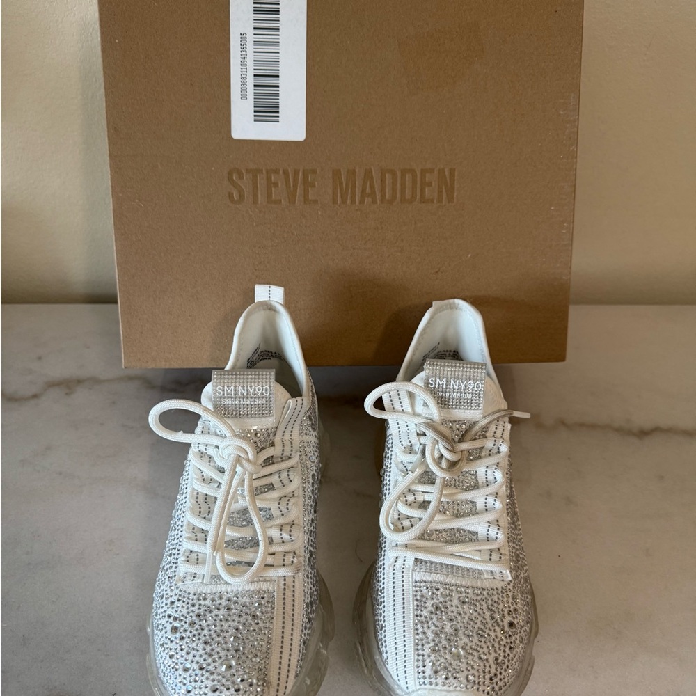 Steve Madden Glittery Silver and White Sneakers In excellent condition.